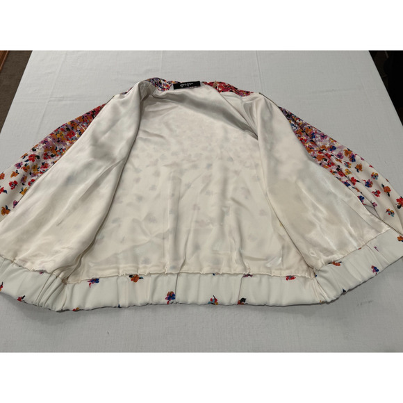 Robert Graham Floral Zip Jacket Womens Sz S/M White Spring Blossom Silk Lining - Picture 8 of 9